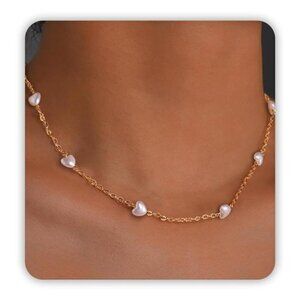 Heart Gold Pearl Necklace Jewelry Dainty Choker for Women Gold Gift Pearl